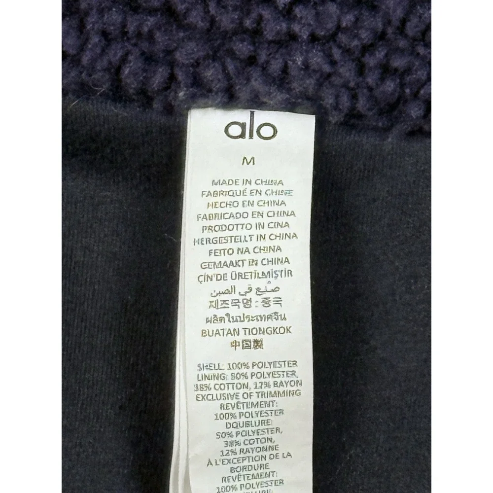 Alo Foxy Teddy Plush Sherpa Jacket Womens Medium Black Hooded Sportswear Workout - Picture 2 of 13